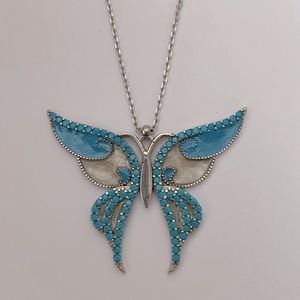 🦋925 Silver butterfly turquoise enamel  necklace